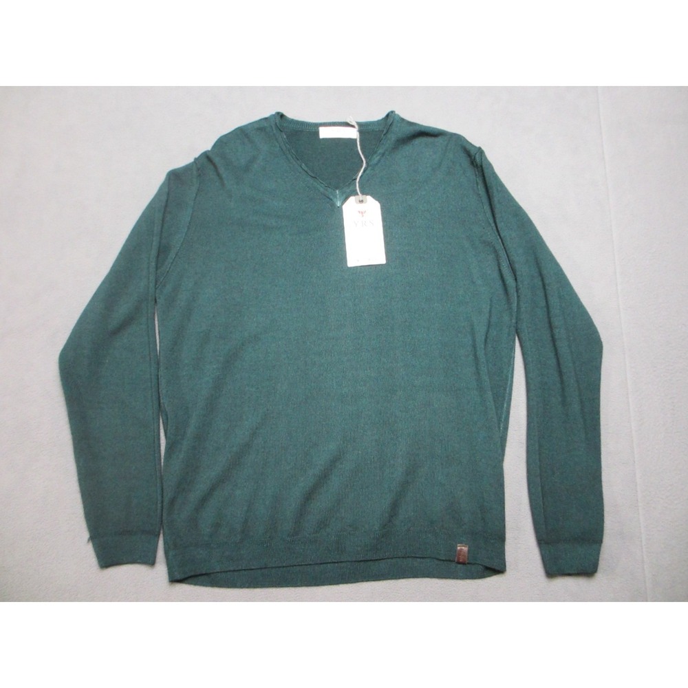 YRS Years Movement V-Neck Sweater Mens Large Green NEW Merino Wool Italy